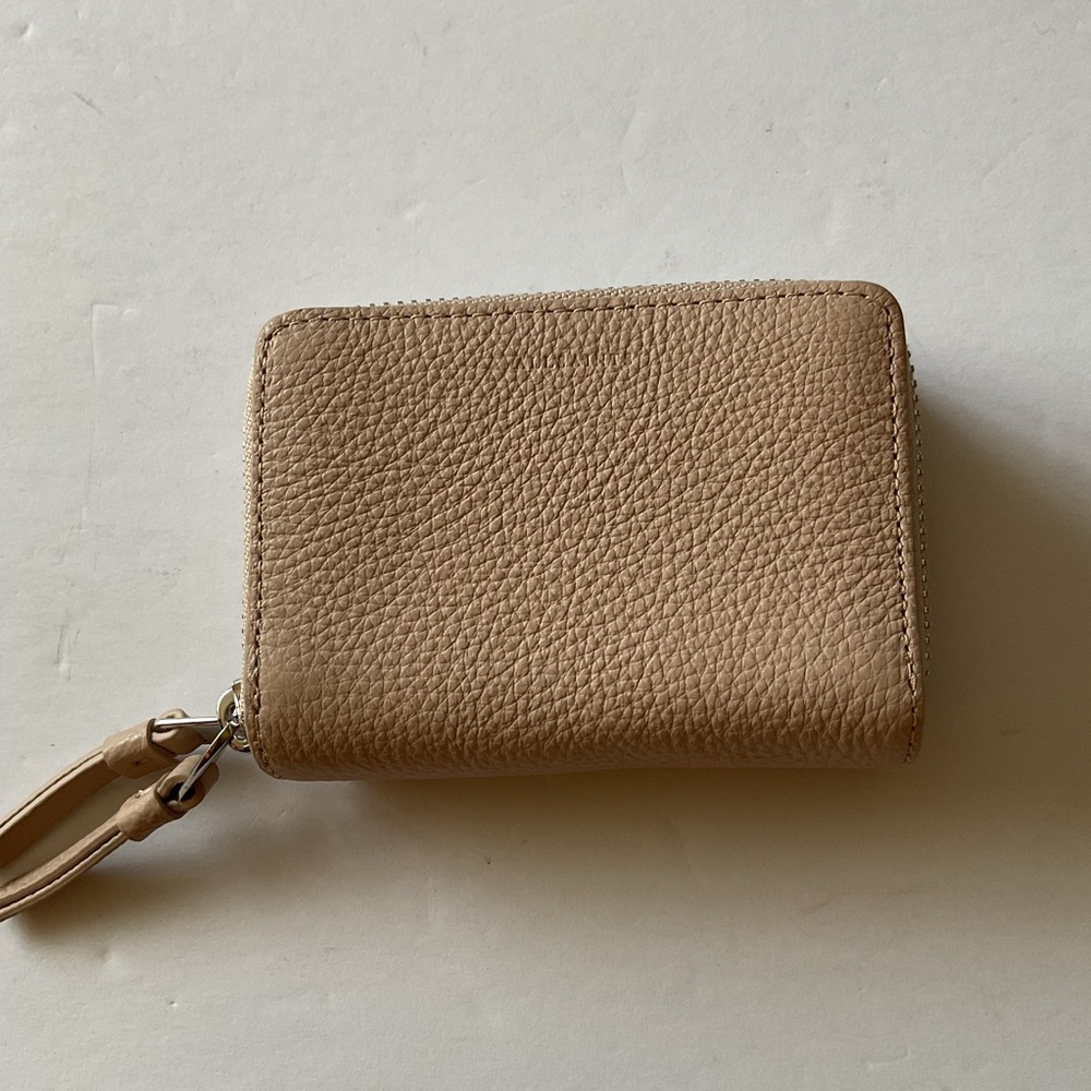 ALLSAINTS FETCH PEBBLED LEATHER CARDHOLDER WALLET IN TAUPE NWOT